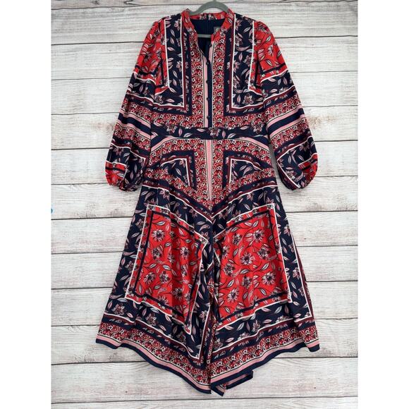 Vince Camuto Scarf Print Handkerchief Hem Dress Women's 14 Red/Blue/White - Picture 1 of 12